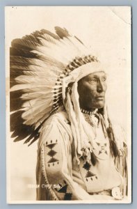 AMERICAN INDIAN CHIEF in PARADE DRESS ANTIQUE CANADIAN REAL PHOTO POSTCARD RPPC