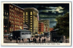 1923 Tremont Street Mall Park Street Night Moon Boston Massachusetts MA Postcard