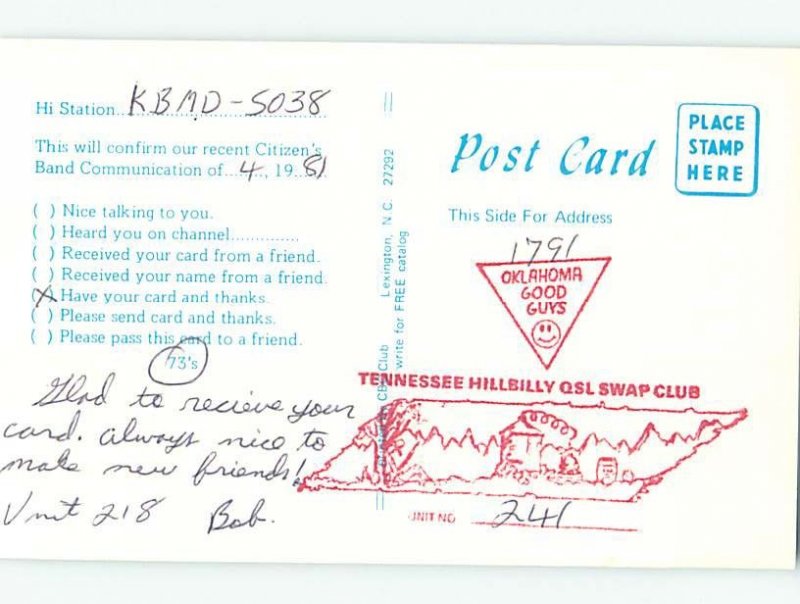 Pre-1980 RADIO CARD - CB HAM OR QSL Chattanooga Tennessee TN AH2779
