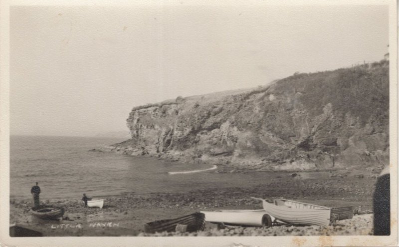 Father & Child With Boats Little Haven Tenby RPC Postcard