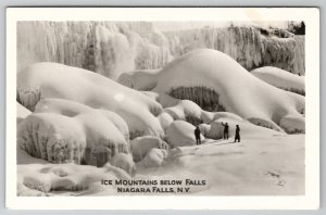 NY Niagara Falls Frozen Ice Mountains Below Falls Schira Photo RPPC Postcard A26