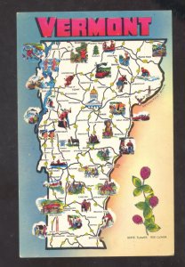 GREETINGS FROM VERMONT STATE MAP POSTCARD