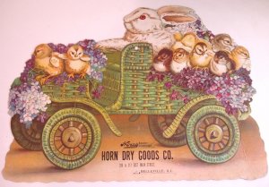 1800's Horn Dry Goods Belleville Illinois Rabbit Die Cut Scrap Easter Trade Card