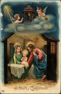 EAS Christmas Nativity Mary Joseph Baby Jesus c1910 Gel Vintage Postcard