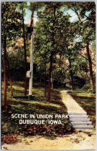 Scene In Union Park Dubuque Iowa IA Hiking Trail Forest Trees Postcard