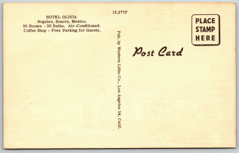 Hotel Olivia, Nogales, Sonora, Mexico - Postcard 