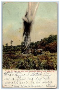 1906 Flowing Oil Well After Being Torpedoed Greeting From Warren PA Postcard 