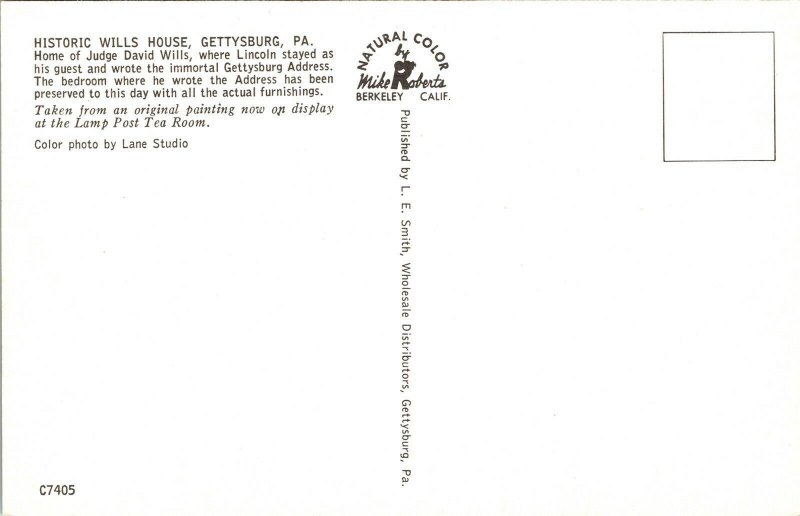 Historic Judge David Wills House Gettysburg PA Pennsylvania Postcard VTG UNP  