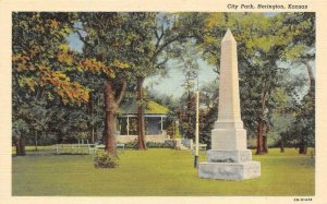 HERINGTON, Kansas KS  CITY PARK~Father Padilla Monument  ca1940's Linen Postcard