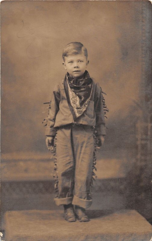 J36/ Interesting RPPC Postcard c1910 Boy Dressed as Cowboy Bandana 346