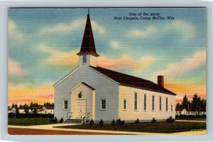 Camp McCoy WI-Wisconsin, One of Many Post Chapels, Linen Postcard