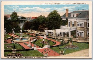 Birmingham Alabama 1920s Postcard Mr. Richard W. Massey Residence Italian Garden
