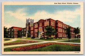 Wichita Kansas~East High School Bldg Exterior View~Colortone~Vintage Linen PC