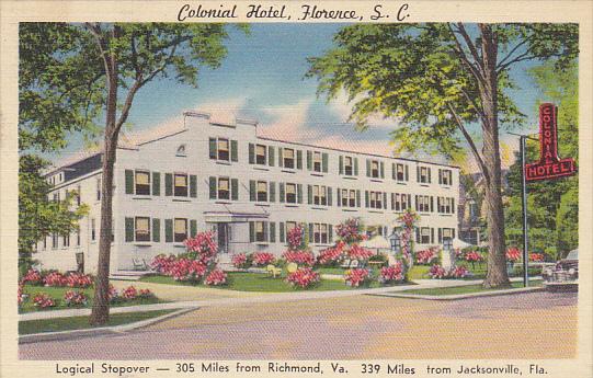 South Carolina Florence Colonial Hotel 1953