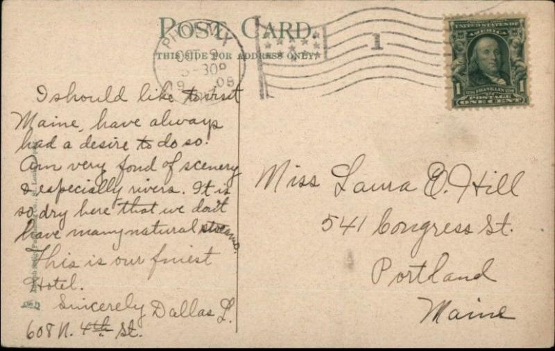 Phoenix AZ Adams Hotel 1908 Used Postcard