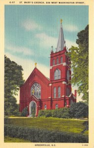 Greenville South Carolina 1940s Postcard St. Mary's Church