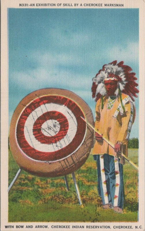 Postcard Bow Arrow Cherokee Marksman Indian Reservation Cherokee NC