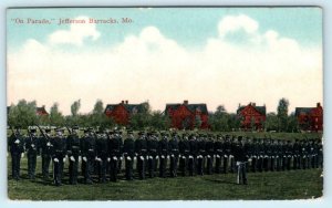 JEFFERSON BARRACKS, Missouri MO  Soldiers ON PARADE 1917 Military Postcard