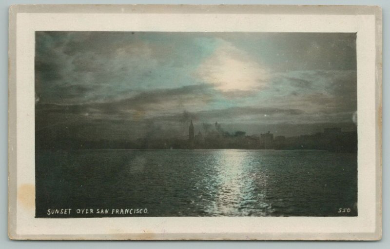 San Francisco California~Sunset Over River And City~Real Photo Postcard~RPPC