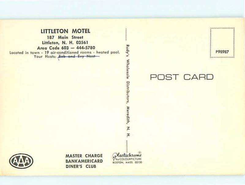 Littleton New Hampshire Littleton Motel Bob Evy Nast Hotel  Postcard # 8351