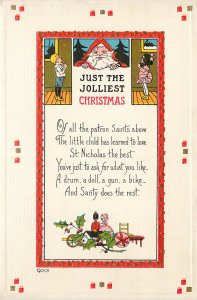 Embossed Christmas Postcard Santa Claus & Children Almost Art Deco 9001 Bergman