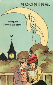 Mooning Postcard Anthropomorphic Moon Cries At Couples Break Up The Old Story
