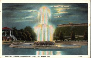 Electric Fountain Reservoir Park Fort Wayne IND. Indiana Postcard Night Scene