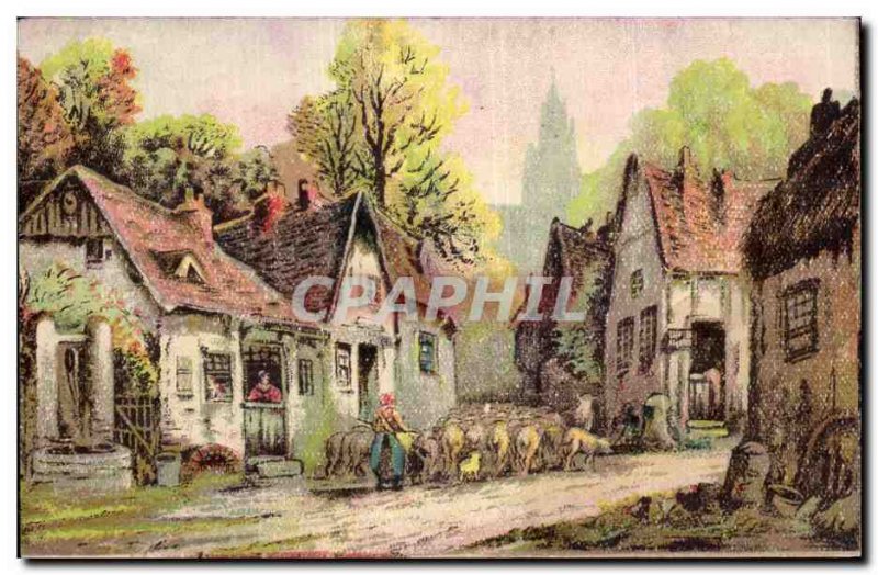 Old Postcard Fantasy Landscape Sheep Breeding