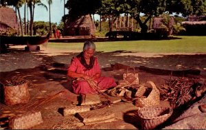 Hawaii Honolulu Ula Mau Village Native Woman Basket Weaving