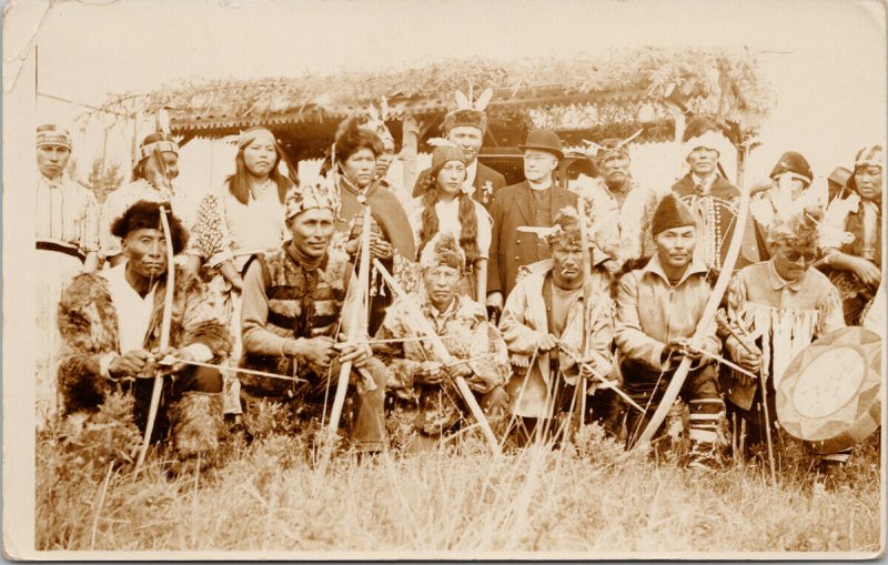 First Nations People & Priest ? Posted Smithers BC 1938 RPPC Postcard E67 *as is