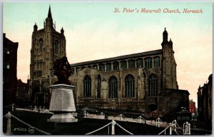 St. Peter's Mancroft Chirch Norwich England Monument Statue Postcard