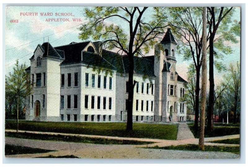 c1910 Fourth Ward School Exterior Building Appleton Wisconsin Vintage Postcard