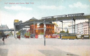 NEW YORK CITY-110th STATION AND CURVE-ELEVATED TRAIN POSTCARD