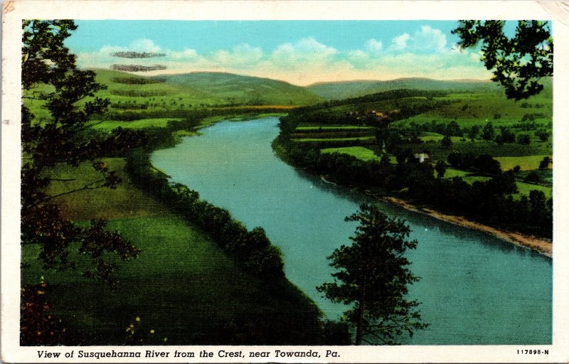 Towanda Pennsylvania Susquehanna River Crest Scenic WB Cancel WOB Postcard