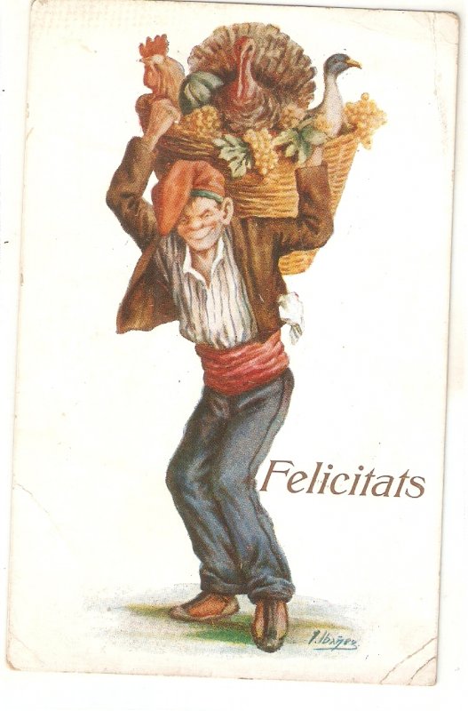 ·J. IBAÑEZ..Caricature. Catalan character. Pagés  Vintage Spanish postcard