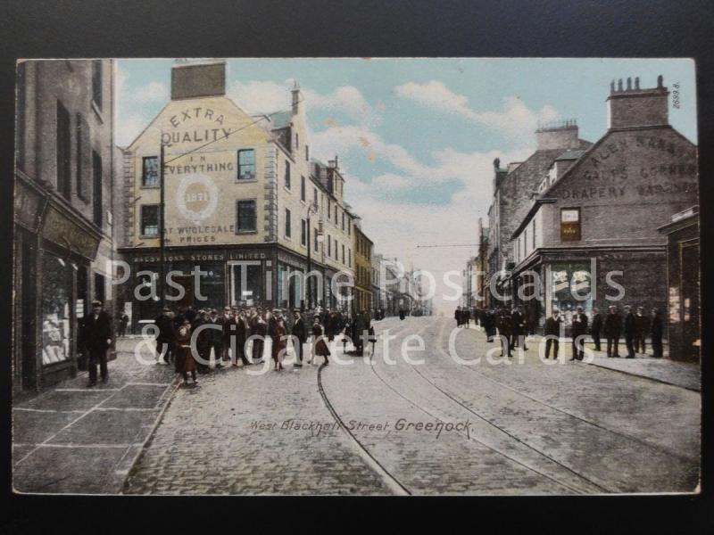 Old PC Greenock, West Blackhall Street showing MACS?IONS STORE & DRAPERY SHOP 