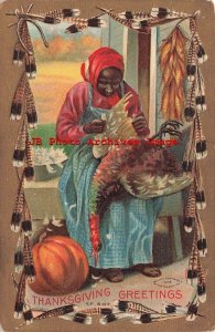 Thanksgiving, M.W. Taggart No 607, Feather Border,Woman Plucking Turkey Feathers