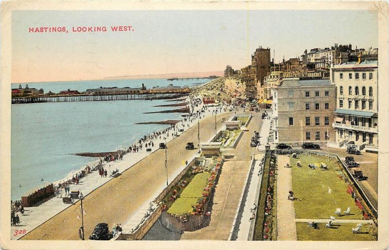 1940s Printed Postcard; Hastings Looking West, Sussex UK Posted