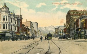 Postcard Utah Ogden Washington Avenue Trolley Tracks Frank Leib 23-6495