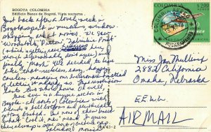 BOGOTA COLOMBIA~EDIFICIO BANCO de BOGOTA-VISTA NOCTURNA POSTCARD