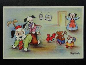 Artist Drawn Cute Little DRESSED DOGS CHILDS PLAY by Mary Daester c1920 Postcard