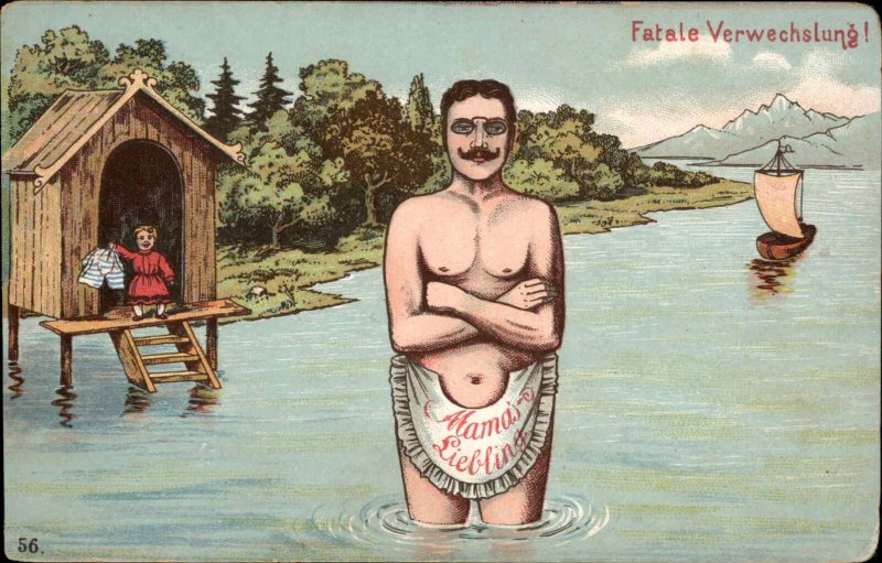 Teddy Roosevelt? Boy Steals Swimsuit MAMA'S FAVORITE 1905 Postcard