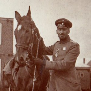 RPPC WWI German Army Soldier With Medal And Horse Real Photo Postcard