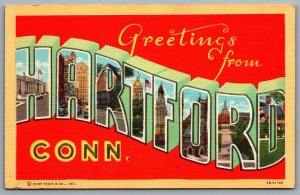 Postcard Hartford CT c1943 Greetings from Hartford CT Large Letter Greeting B