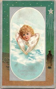 Antique Christmas Postcard Cherub Angel Religious KF2
