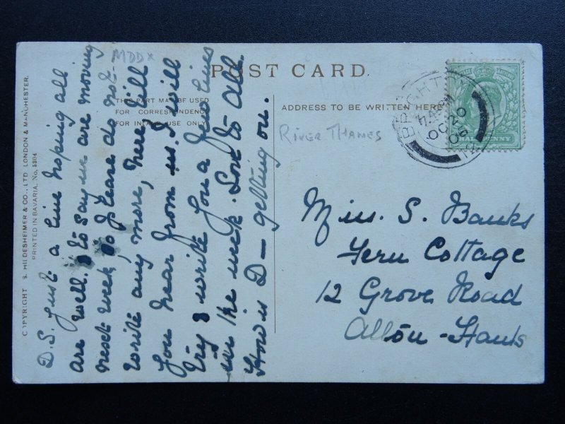 Worcestershire NR HAMPTON & Barge on River Avon c1906 Postcard by Hildesheimer