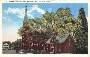 WILLIMANTIC, Connecticut CT   ST JOSEPH'S CHURCH & RECTORY  ca1940's Postcard