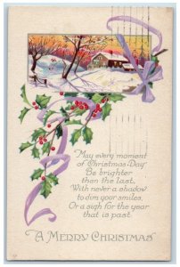 1928 Christmas Message Holly Berries Winter House Comfort Advertising Postcard