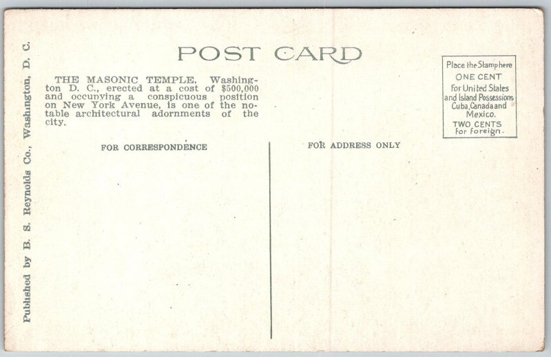 Washington DC 1920s Postcard New Masonic Temple