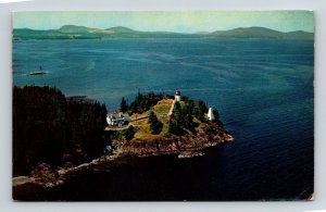 Maine Camden Hills Scenic Birds Eye View Coastline Chrome Cancel WOB Postcard 